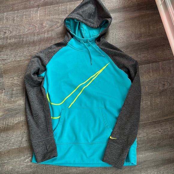 Nike Teal and Gray Therma-Fit Hoodie with Yellow Detail - Picture 1 of 3